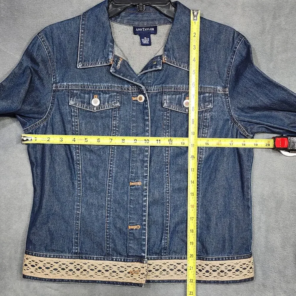 Ann Taylor Denim Jacket‎ Lace Hem Size Medium 100% Cotton